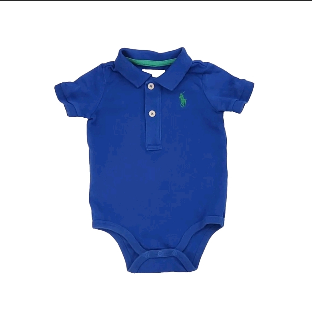 Ralph Lauren Bright Blue Cotton Mesh Polo Bodysuit Baby 6M One Piece
